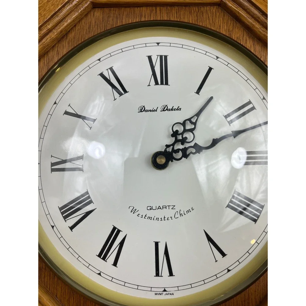 Daniel Dakota Oak Wood Schoolhouse Regulator Wall Clock Westminster Chime Quartz